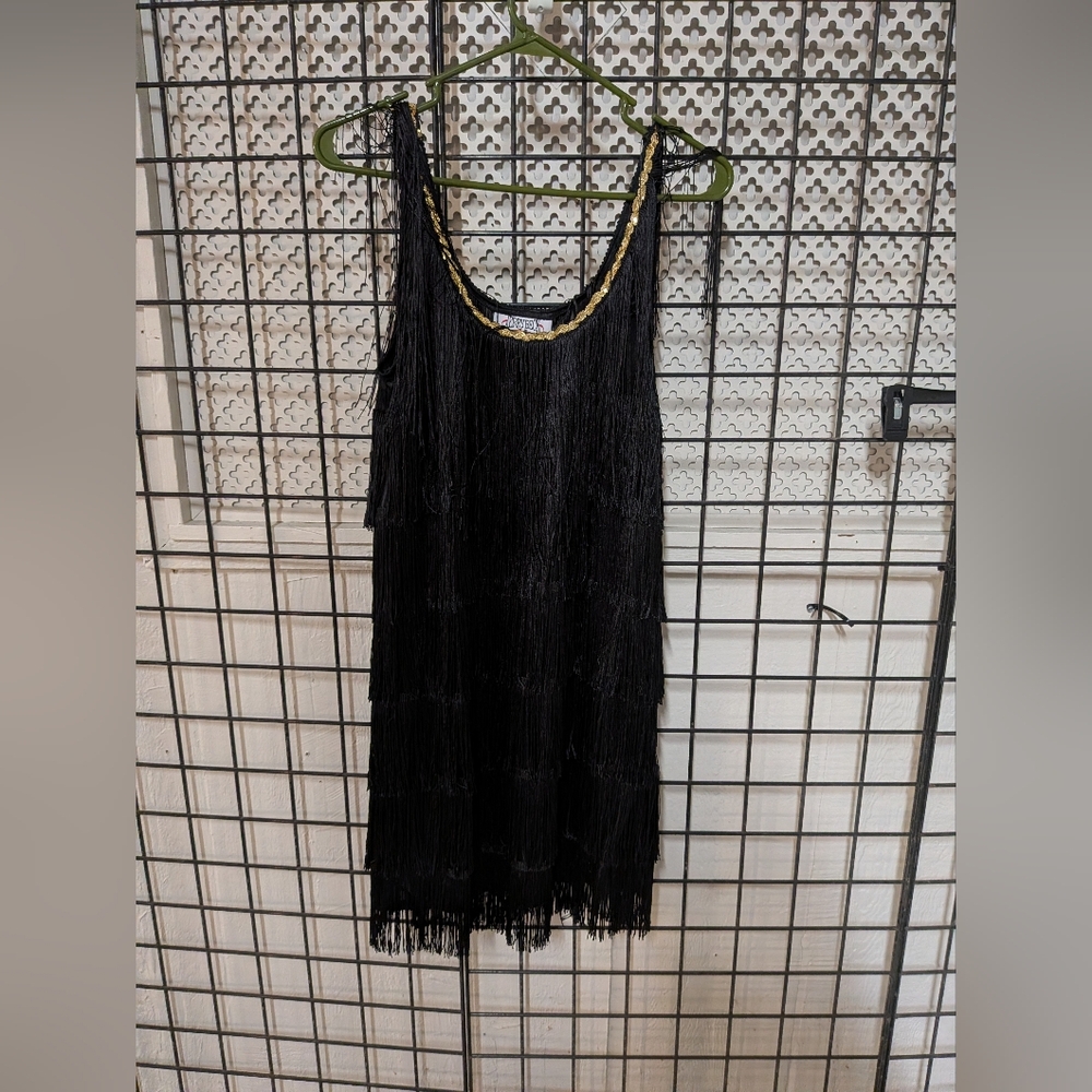 New Women's Large Black Flapper Dress